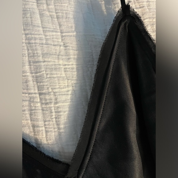 Frame Denim Satin Lounge Cami in Black L. Sheen bodice with wispy edges - Picture 7 of 7